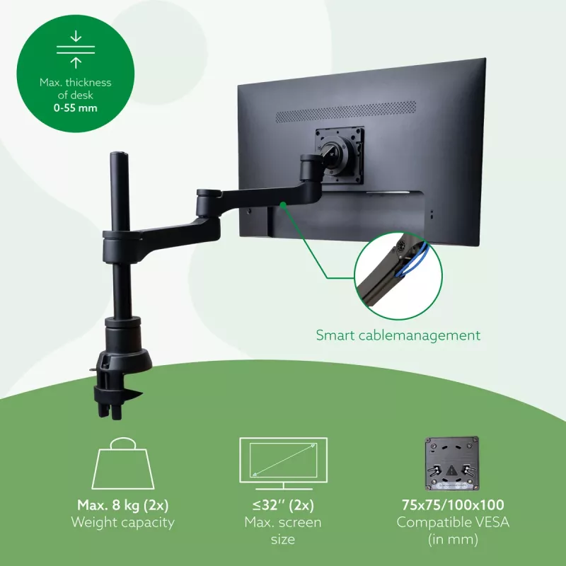 R-Go Tools Monitor arm R-Go Zepher Dual, for two monitors, fully adjustable, 0- 8 kg load capacity, 100% circular, black