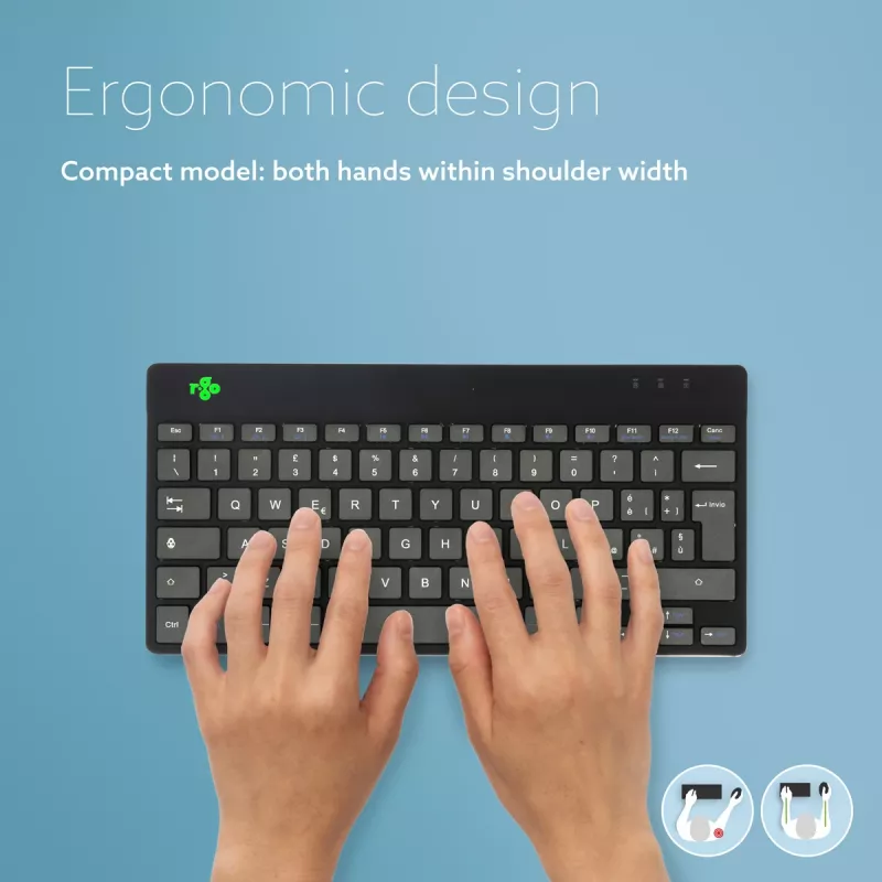R-Go Tools Ergonomic keyboard R-Go Compact Break, compact keyboard with break software, QWERTY (IT), Bluetooth, black