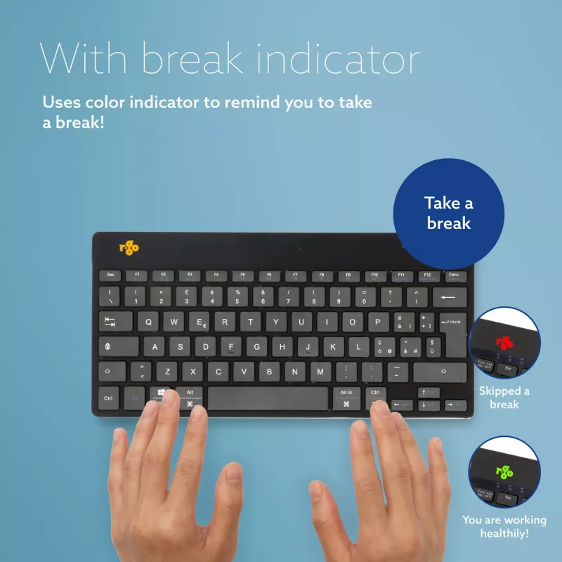R-Go Tools Ergonomic keyboard R-Go Compact Break, compact keyboard with break software, QWERTY (IT), Bluetooth, black
