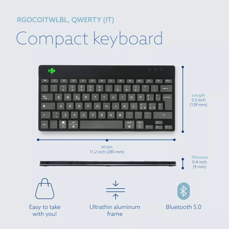R-Go Tools Ergonomic keyboard R-Go Compact Break, compact keyboard with break software, QWERTY (IT), Bluetooth, black