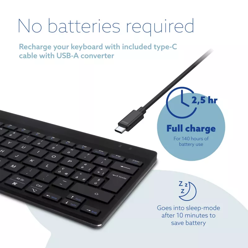 R-Go Tools Ergonomic keyboard R-Go Compact Break, compact keyboard with break software, QWERTY (IT), Bluetooth, black