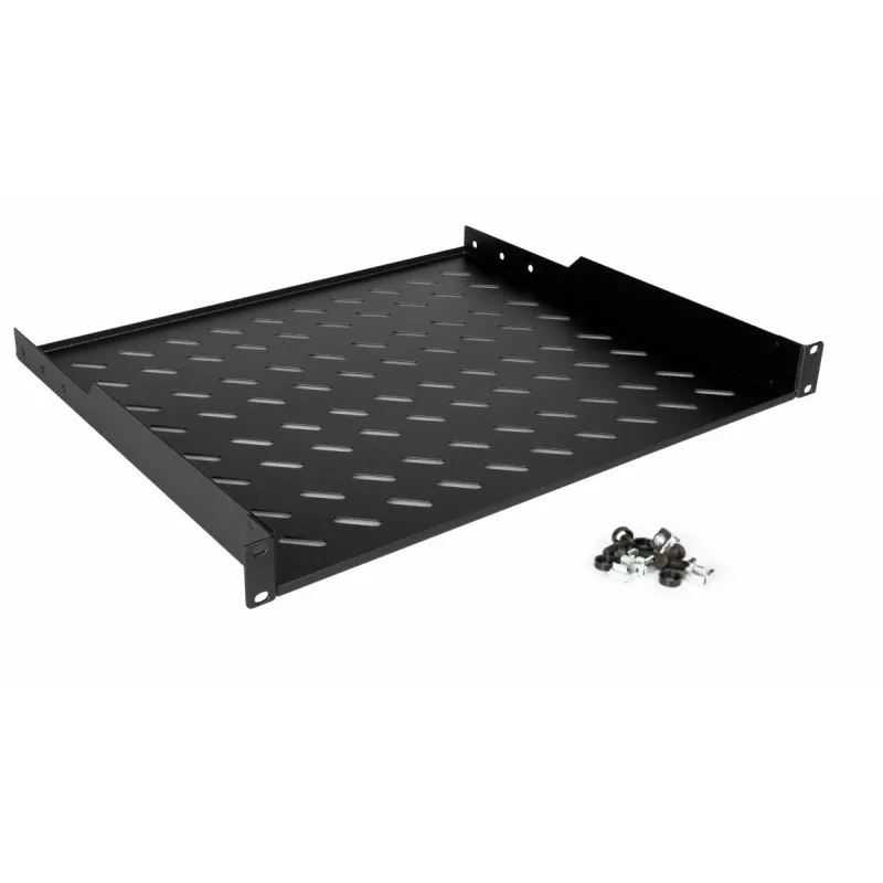 Equip Fixed Shelf 19 inch 1U 600mm Black Rack Mountable Steel Tray 20kg Load Capacity