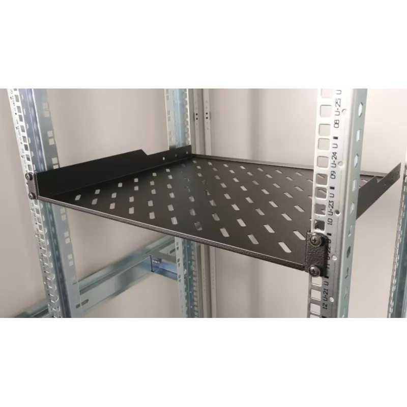 Equip Fixed Shelf 19 inch 1U 600mm Black Rack Mountable Steel Tray 20kg Load Capacity