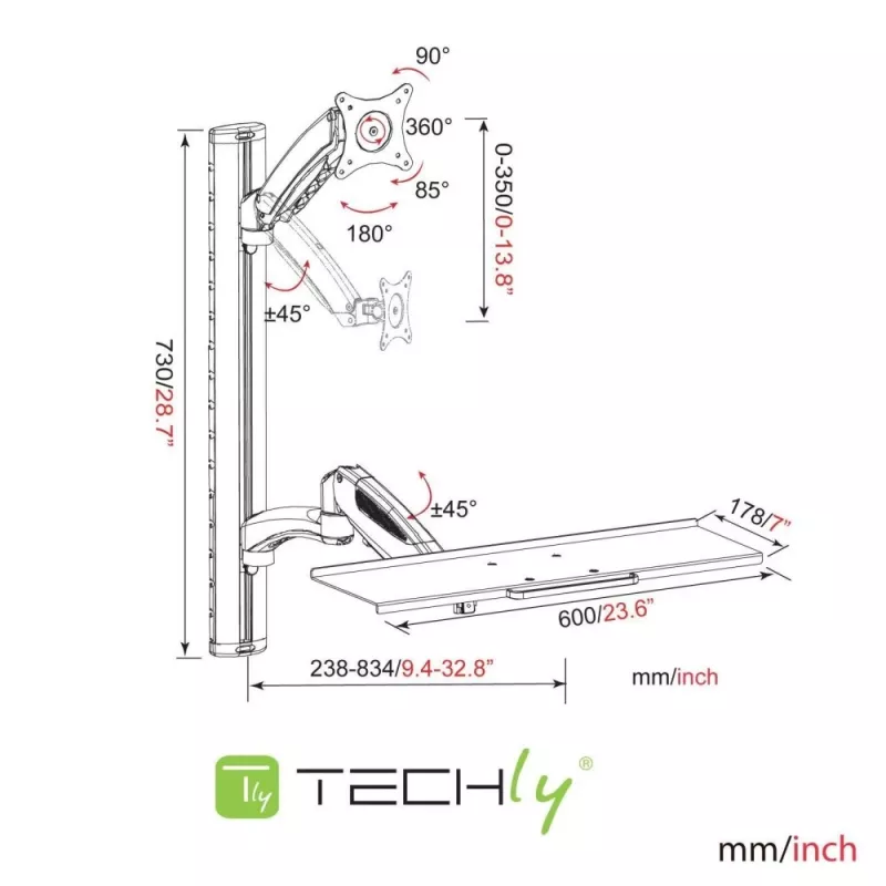 Techly ICA-PLW 02 monitor mount / stand 68.6 cm (27 inch) Wall Silver