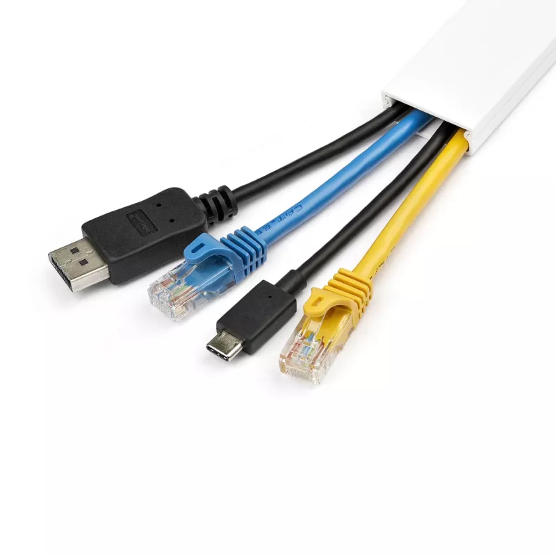 StarTech.com Solid Cable Management Raceway with Adhesive Tape & Cover, 1-1/4 inch(32mm)W x 3/8 inch(11mm)H - 3ft(1m) length, PVC Network/Power Cord Hider/Wall Wire Duct, Max 12 Cables, UL Listed