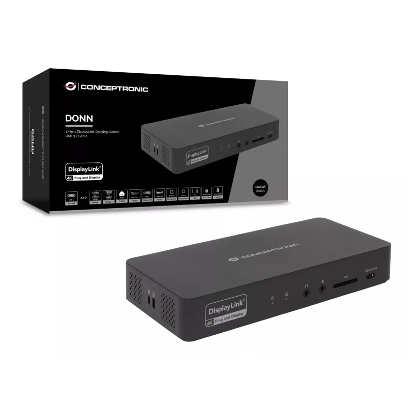 Conceptronic DONN31B 17-in-1 DisplayLink Docking Station USB 3.2 Gen 2