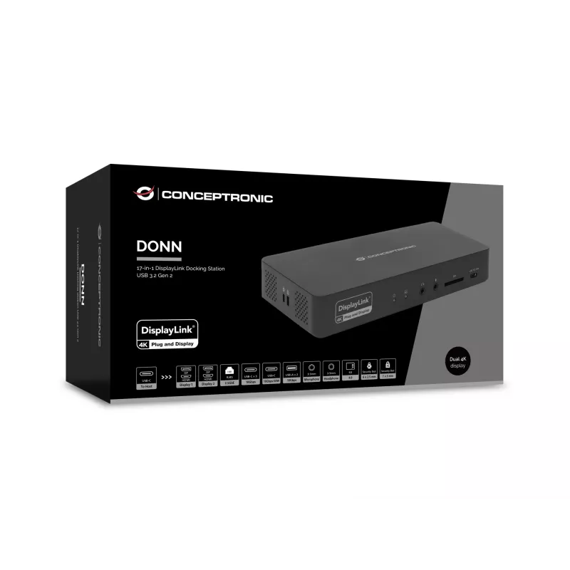 Conceptronic DONN31B 17-in-1 DisplayLink Docking Station USB 3.2 Gen 2