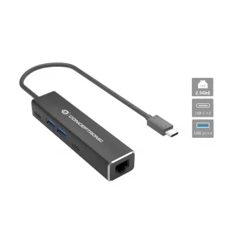 Conceptronic ABBY14B 2.5G Ethernet USB 3.2 Gen 1 Adapter with USB Hub, 2.5GbE, USB-A x 2, USB-C x 2
