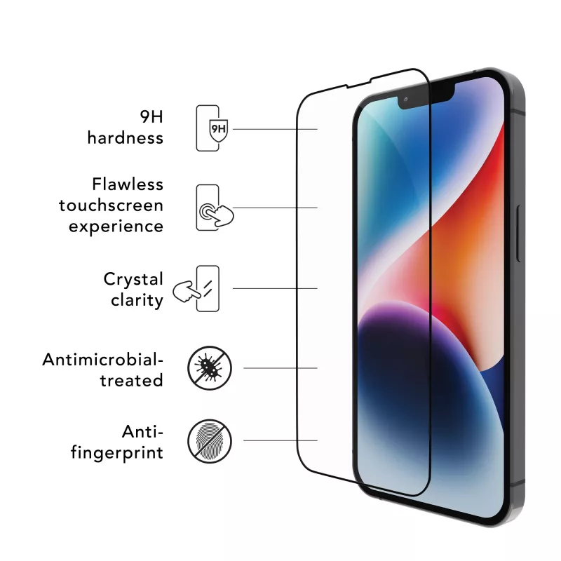 dbramante1928 Eco-Shield iPhone 13 13 Pro 14 Black edge Dust Scratch Resistant Tempered Glass Screen Protector