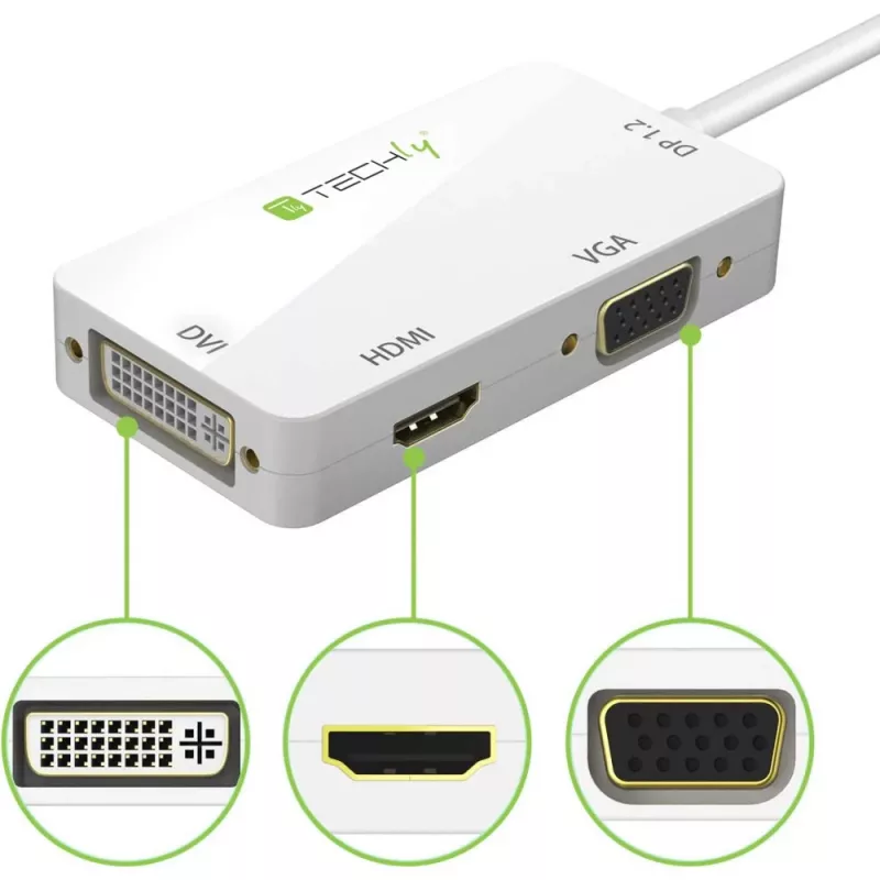 Techly Adapter 3 in 1 Mini DisplayPort (Thunderbolt) to HDMI / DVI / VGA IADAP MDP-COMBOF12