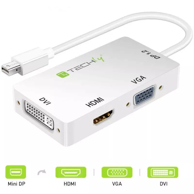 Techly Adapter 3 in 1 Mini DisplayPort (Thunderbolt) to HDMI / DVI / VGA IADAP MDP-COMBOF12