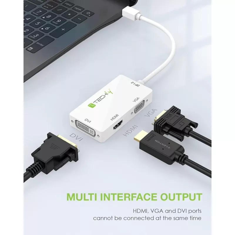 Techly Adapter 3 in 1 Mini DisplayPort (Thunderbolt) to HDMI / DVI / VGA IADAP MDP-COMBOF12
