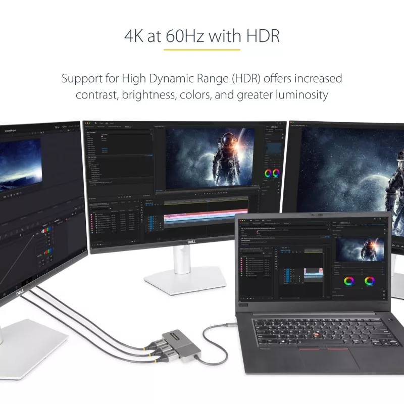 StarTech.com 3-Port USB-C Multi-Monitor Adapter, USB Type-C to 3x DisplayPort 1.4 MST Hub, Triple 4K 60Hz DP Laptop Display Extender / Splitter, HDR, Extra-Long Built-In Cable - Windows Only