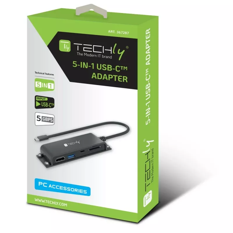 Techly IADAP-USBC-935 laptop dock/port replicator Wired USB 3.2 Gen 1 (3.1 Gen 1) Type-C Black