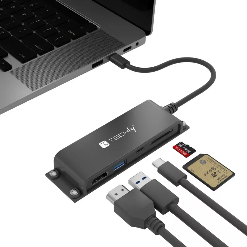 Techly IADAP-USBC-935 laptop dock/port replicator Wired USB 3.2 Gen 1 (3.1 Gen 1) Type-C Black