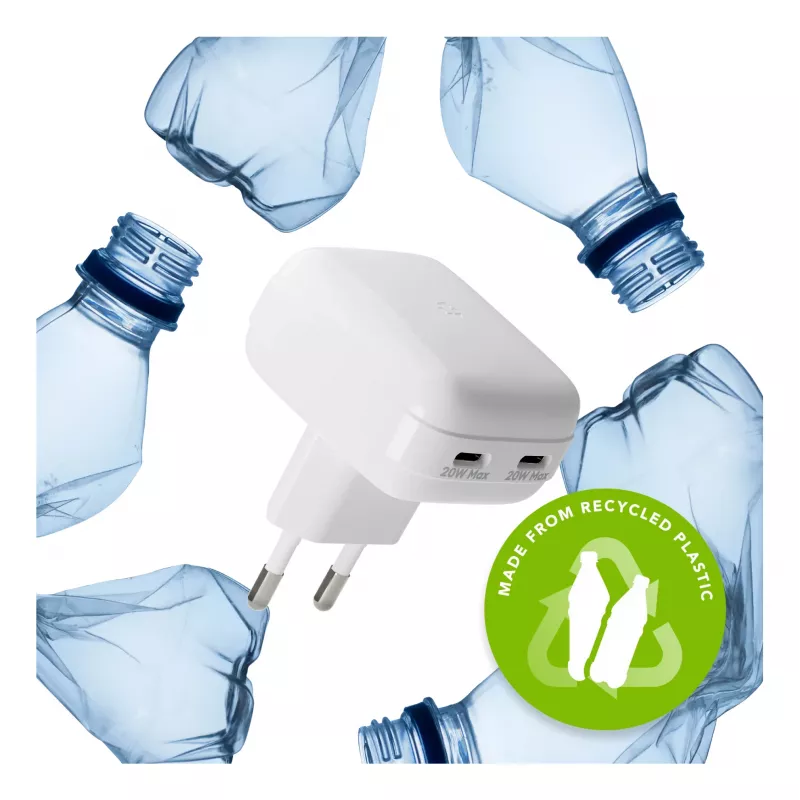 Wall Charger d bramante re-charge Pro EU Flat 2×USB-C 20W White (indoor)