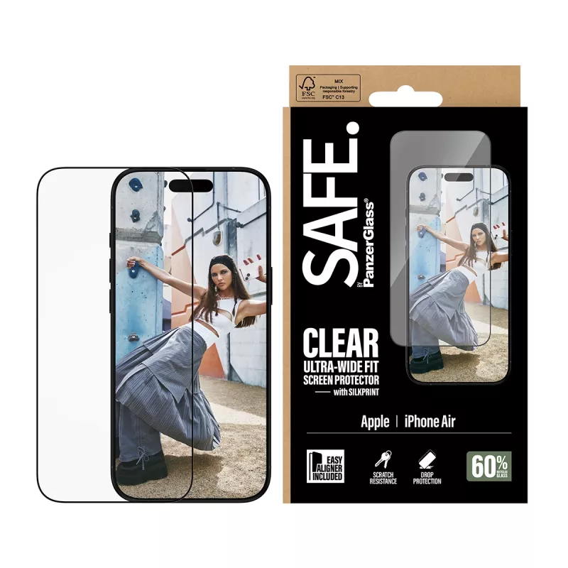 Screen protector PanzerGlass SAFE for iPhone 17 Ultra‑Wide Fit with black frame