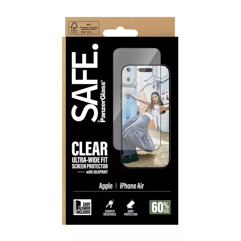 Screen protector PanzerGlass SAFE for iPhone 17 Ultra‑Wide Fit with black frame