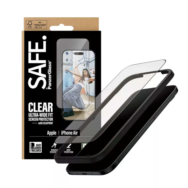 Screen protector PanzerGlass SAFE for iPhone 17 Ultra‑Wide Fit with black frame