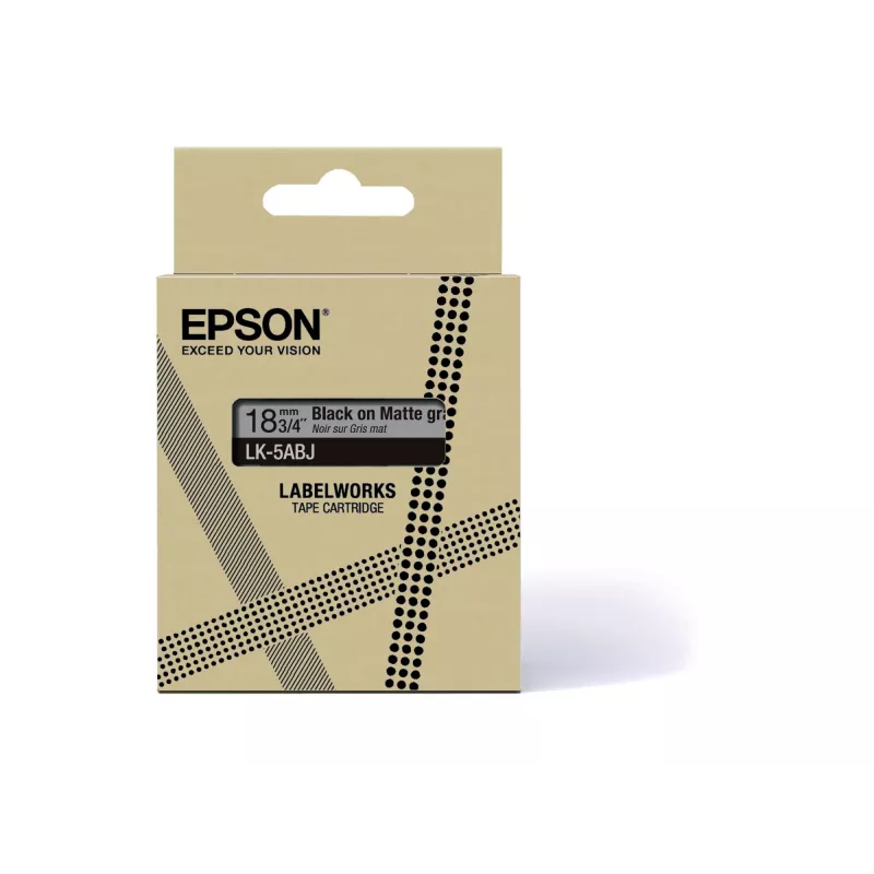 Epson Matte Tape – Grey/Black 18mm(8m) – LK-5ABJ, Black on grey, LK, Rhino, LabelWorks LW-C410, LabelWorks LW-C610, 1.8 cm, 8 m