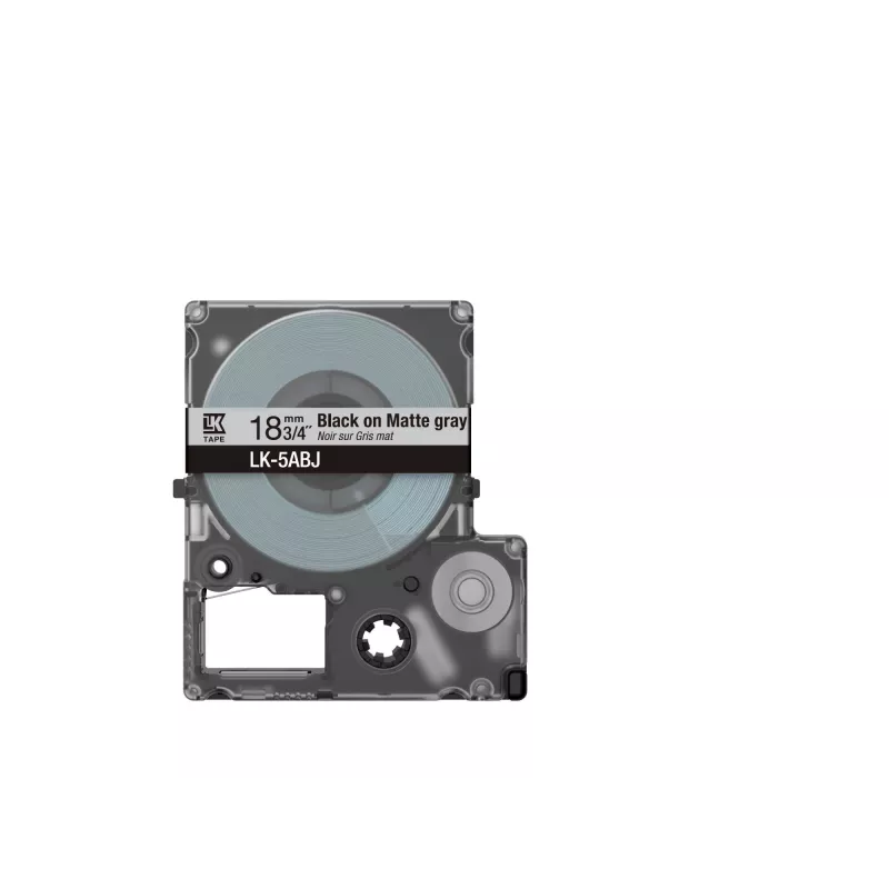 Epson Matte Tape – Grey/Black 18mm(8m) – LK-5ABJ, Black on grey, LK, Rhino, LabelWorks LW-C410, LabelWorks LW-C610, 1.8 cm, 8 m