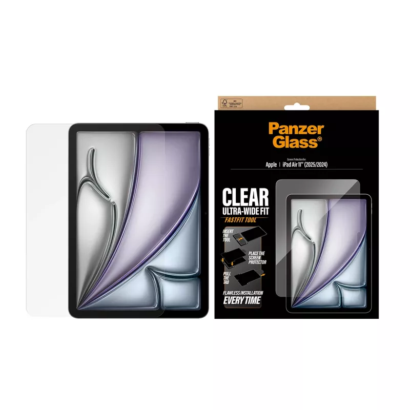 Screen Protector PanzerGlass for iPad Air 11 inch (2024–2026) Ultra‑Wide Fit, tempered glass, FastFit tool