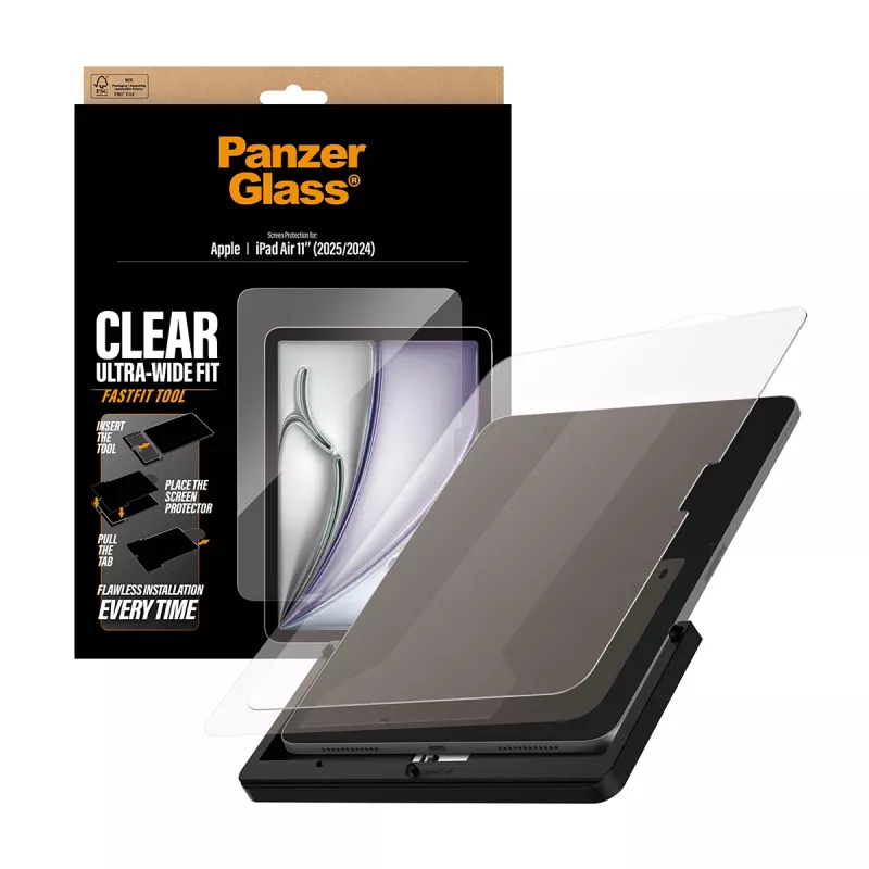 Screen Protector PanzerGlass for iPad Air 11 inch (2024–2026) Ultra‑Wide Fit, tempered glass, FastFit tool