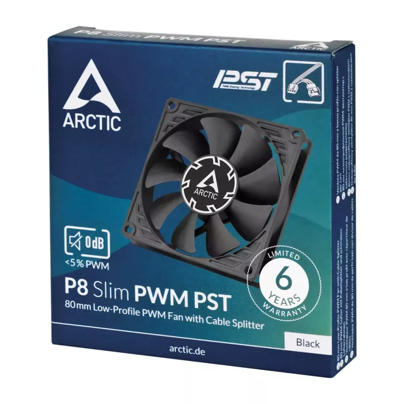 Fan Arctic P8 Slim PWM PST 80mm Low-Profile 38.23 m³/h Fluid Dynamic Bearing Black