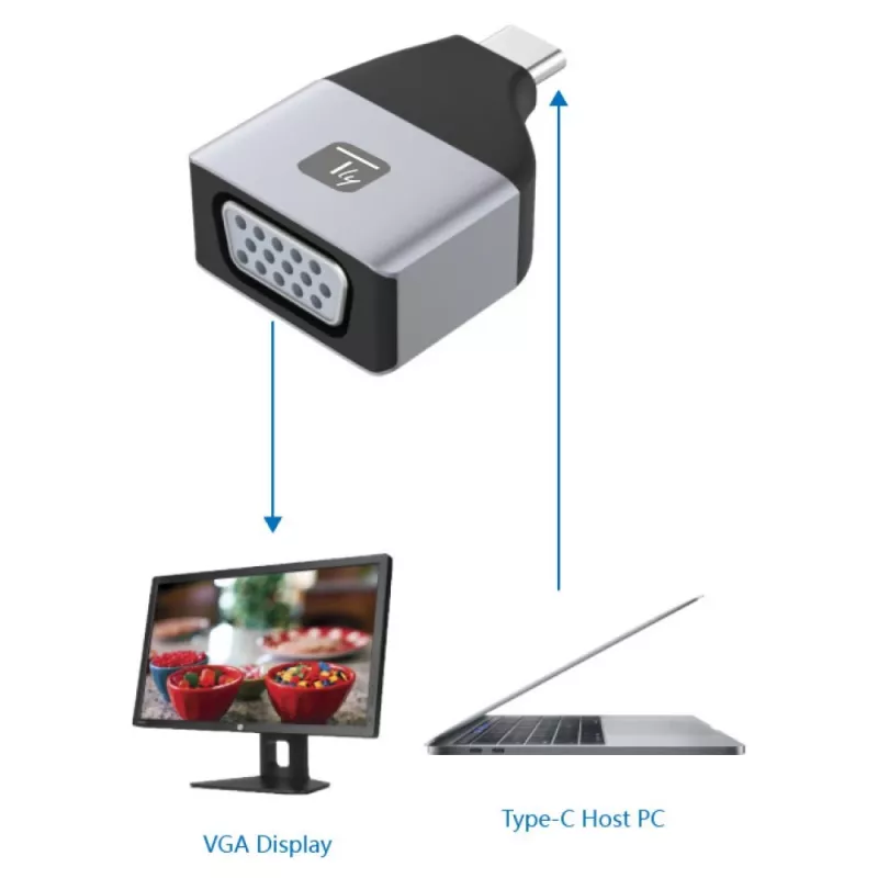Techly IADAP USBC-VGAC USB graphics adapter 1920 x 1200 pixels Black, Silver