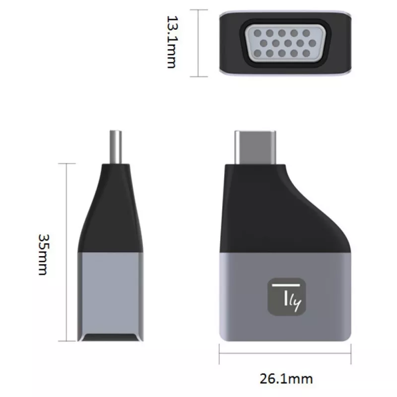 Techly IADAP USBC-VGAC USB graphics adapter 1920 x 1200 pixels Black, Silver