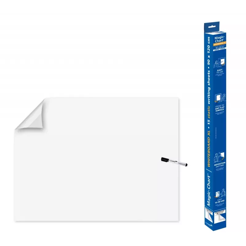 Legamaster Magic-Chart Whiteboard Foil 90x120cm Electrostatic Dry-Erase PP Film, 25 Sheets, White