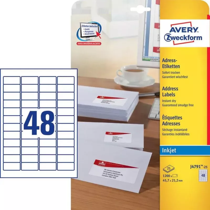 Self-adhesive label Avery J4791-25 Rounded rectangle