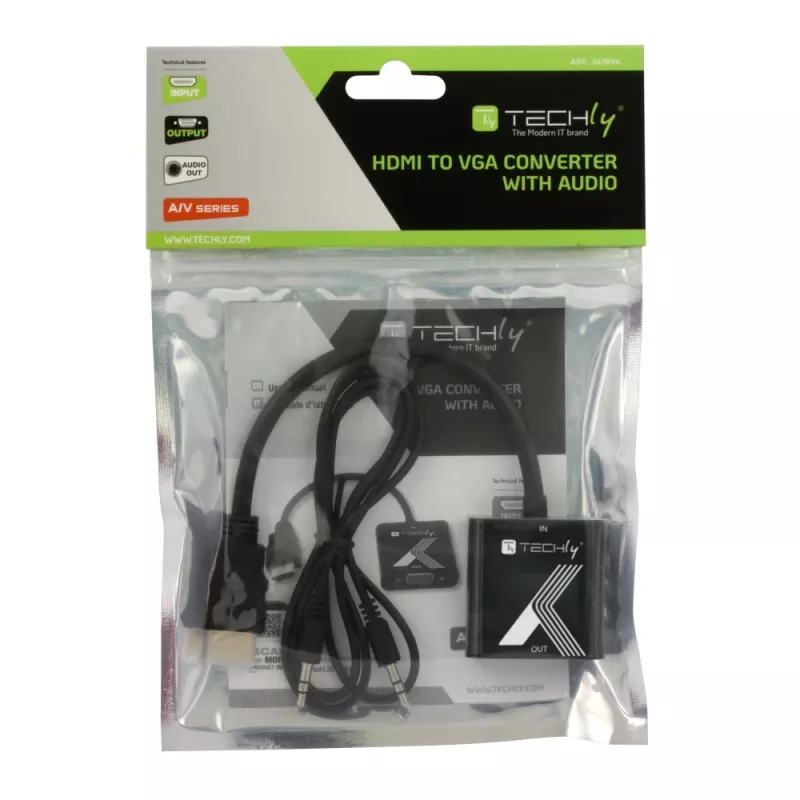 Techly Cable Adapter Converter HDMI to VGA with audio jack plug