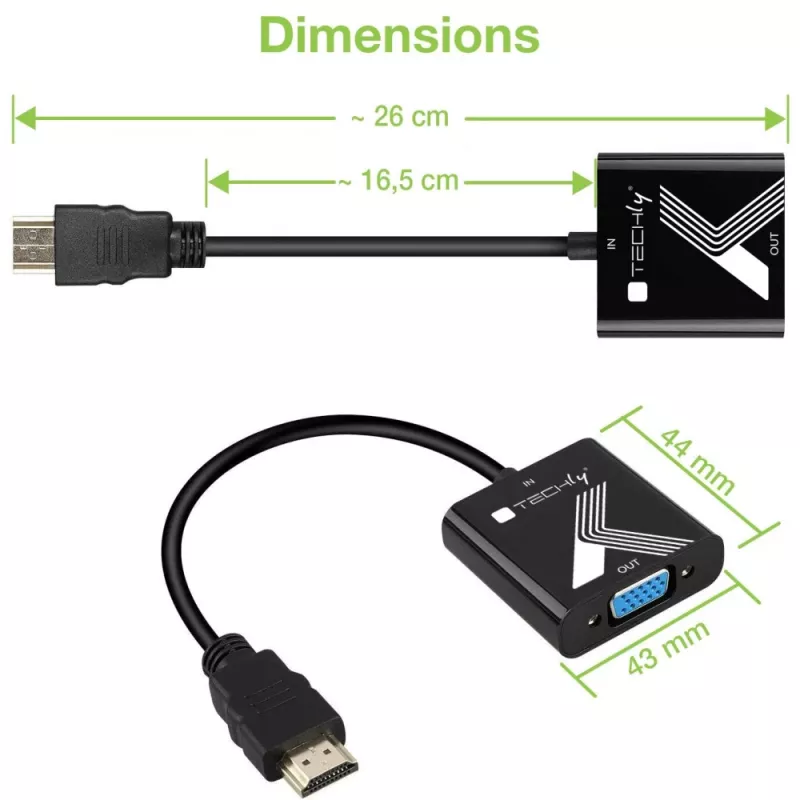Techly Cable Adapter Converter HDMI to VGA with audio jack plug