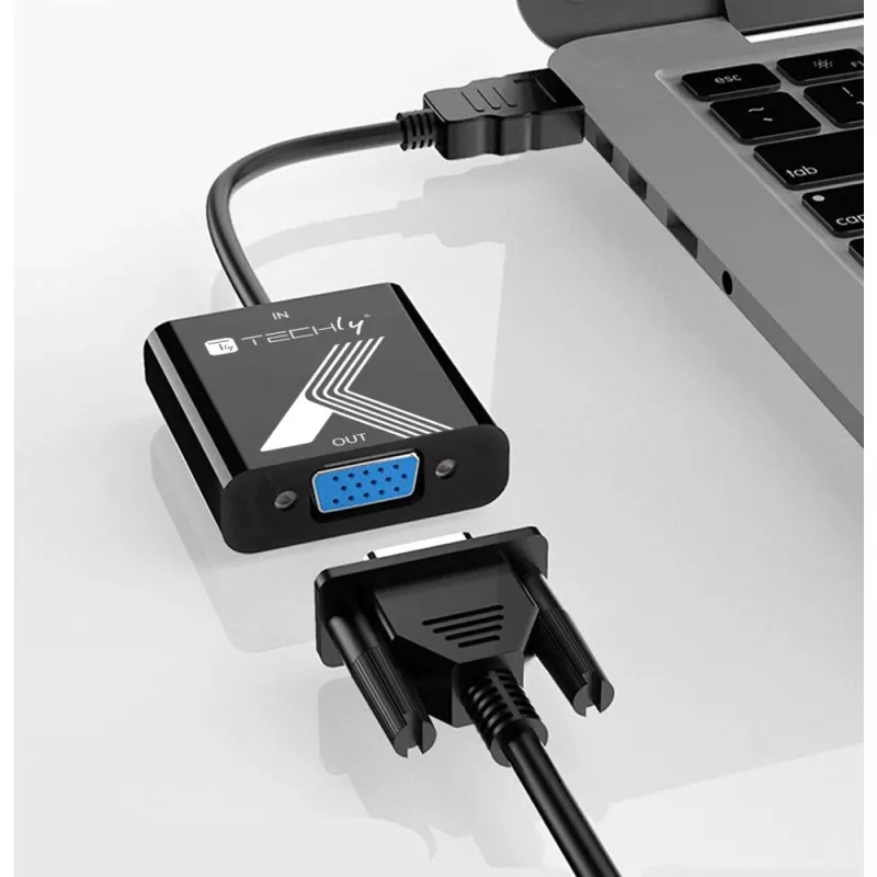 Techly Cable Adapter Converter HDMI to VGA with audio jack plug