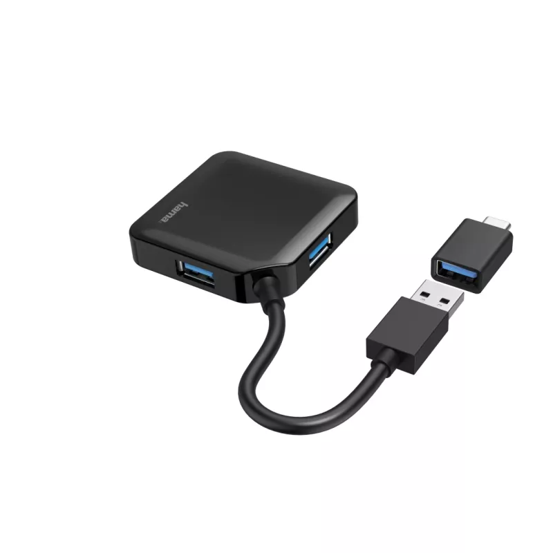 Hama USB Hub, 4 Ports, USB 3.2 Gen 1, 5 Gbit/s, incl. USB-C Adapter
