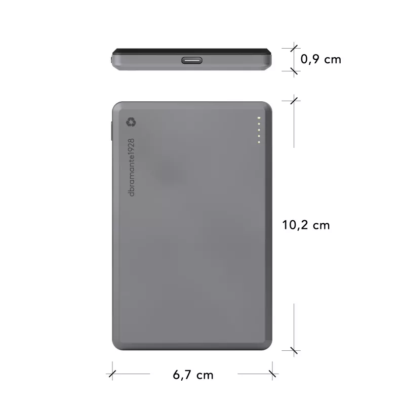 dbramante1928 re-charge - Power Bank 5K Wireless - Grey, 5000 mAh, Wireless charging, 3.87 V, Grey