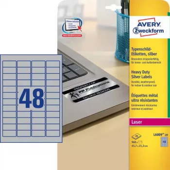 Heavy Duty Labels Avery L6009-20 Silver Rounded Rectangle