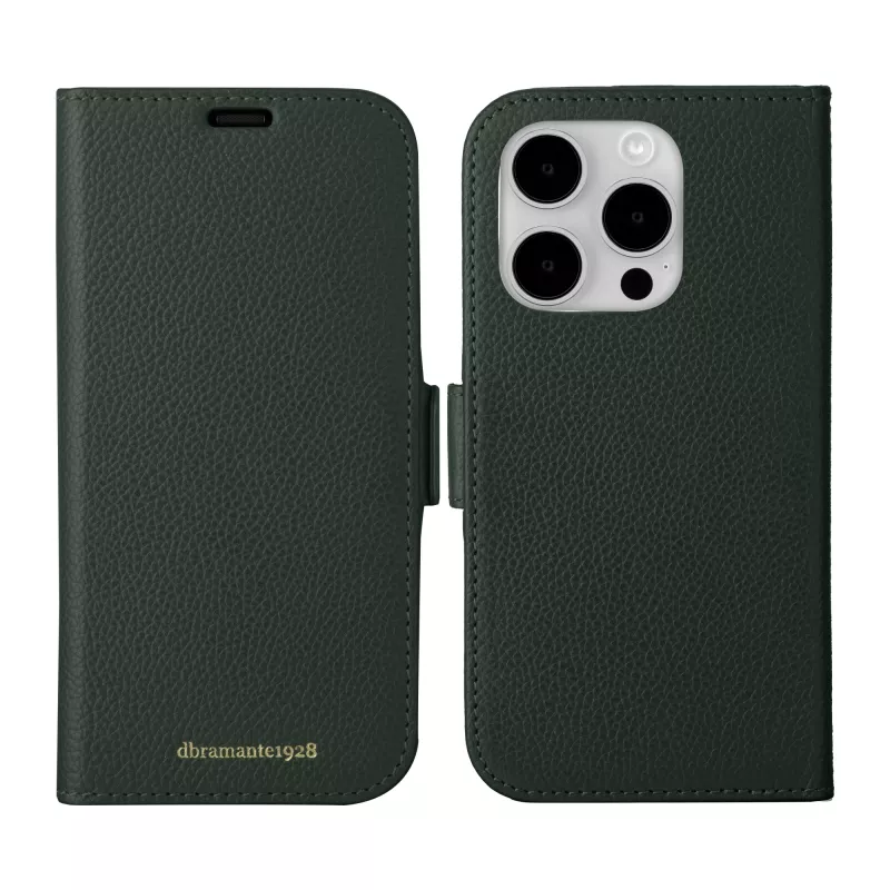 Folio case dbramante1928 New York for iPhone 15 Pro, monochromatic green, 3 card pockets