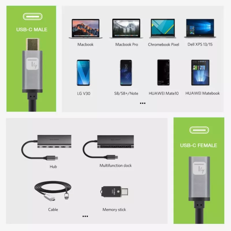 Techly USB 3.2 Gen 2 USB-C M/F Cable 1m Black, 1 m, USB C, USB C, USB 3.2 Gen 2 (3.1 Gen 2), 10 Gbit/s, Black, Grey