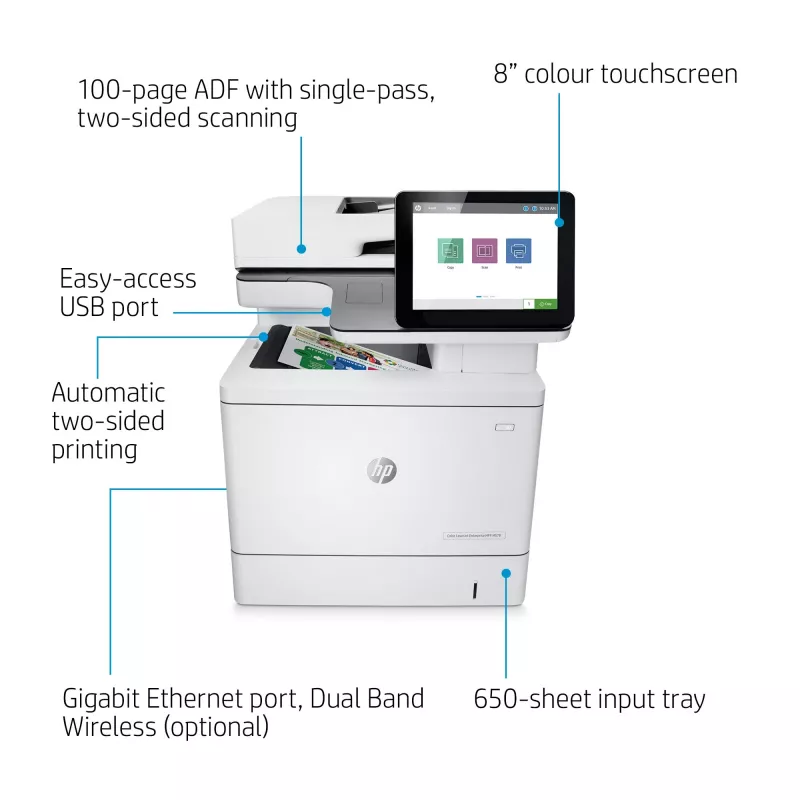 HP Color LaserJet Enterprise MFP M578dn, Laser, Colour printing, 1200 x 1200 DPI, A4, Direct printing, White