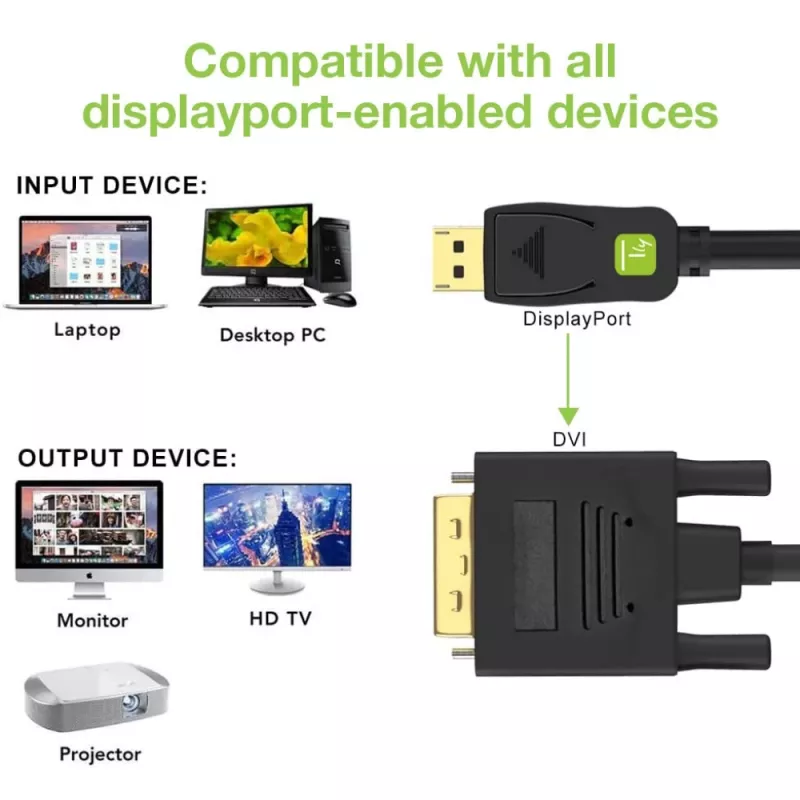 Techly Monitor DisplayPort to DVI Cable 2 m ICOC DSP-C-020, 2 m, DVI-D, DisplayPort, Male, Male, 1920 x 1080 (HD 1080)