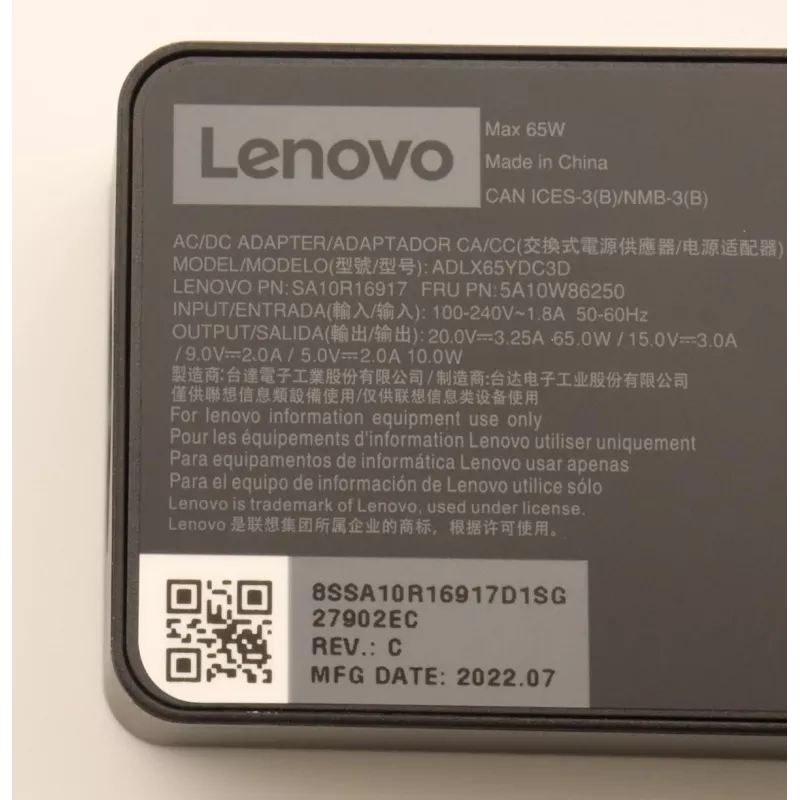 Lenovo 5A10W86250 power adapter/inverter Indoor 65 W Black