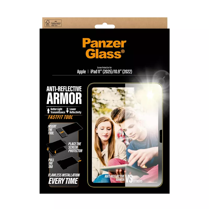 Screen protector PanzerGlass Anti-Reflective Armor for iPad 11 inch (2025-2026) / 10.9 inch (2022) Ultra-Wide Fit with Fastfit tool