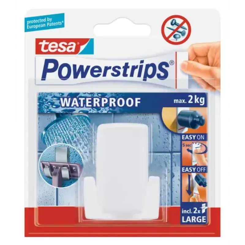 Razor holder Tesa Powerstrips Waterproof Wave, adhesive bathroom mount, waterproof design, white