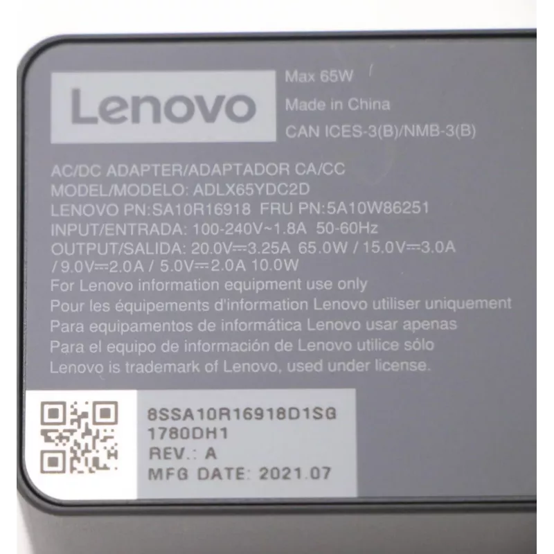 Lenovo 5A10W86251 power adapter/inverter Indoor 65 W Black