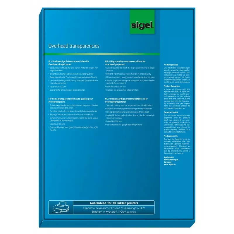 Printing Film Inkjet Sigel IF210 A4 50 Sheets Transparent