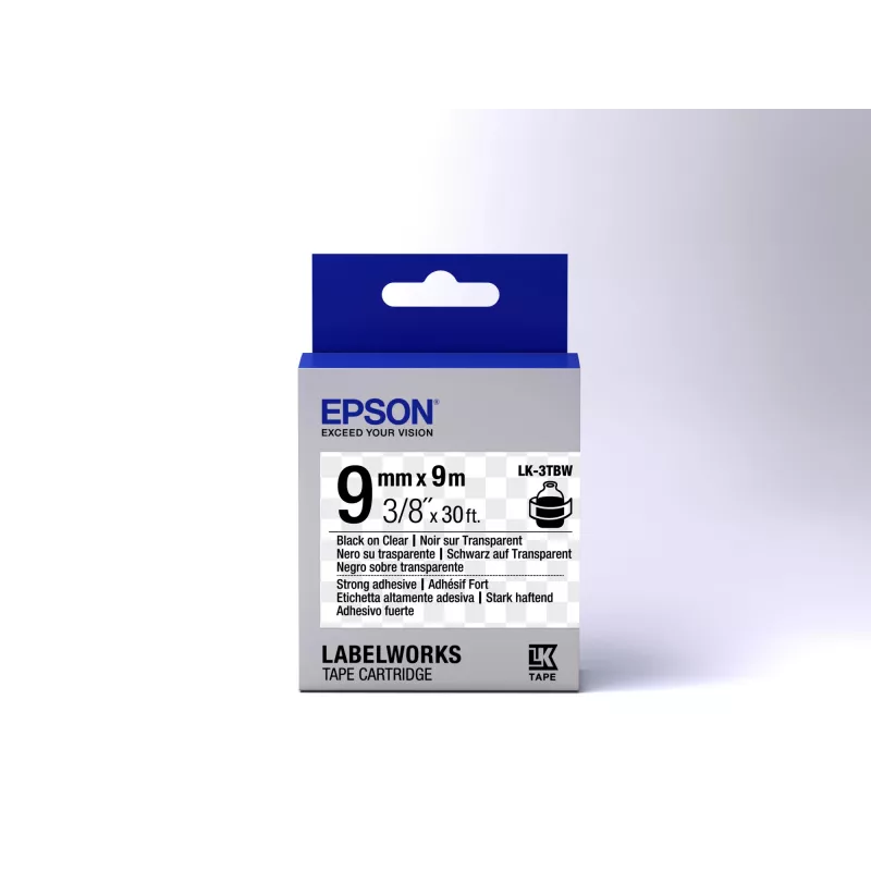 Epson Label Cartridge Strong Adhesive LK-3TBW Black/Clear 9mm (9m)