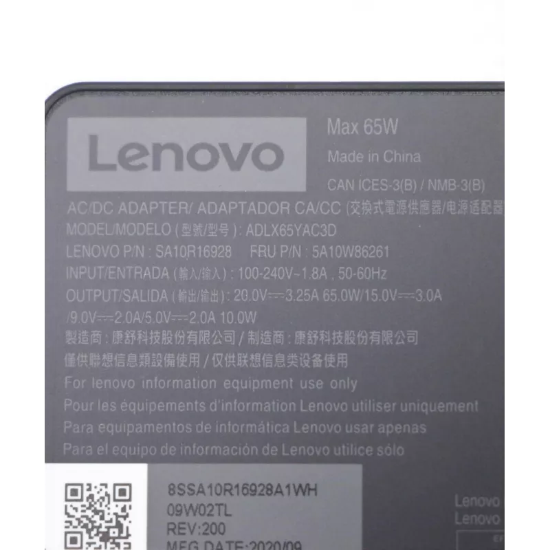 Lenovo 5A10W86261 power adapter/inverter Indoor 65 W Black