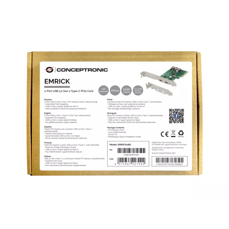 Conceptronic EMRICK 2-Port USB 3.2 Gen 2 Type-C PCIe Card, self-powered